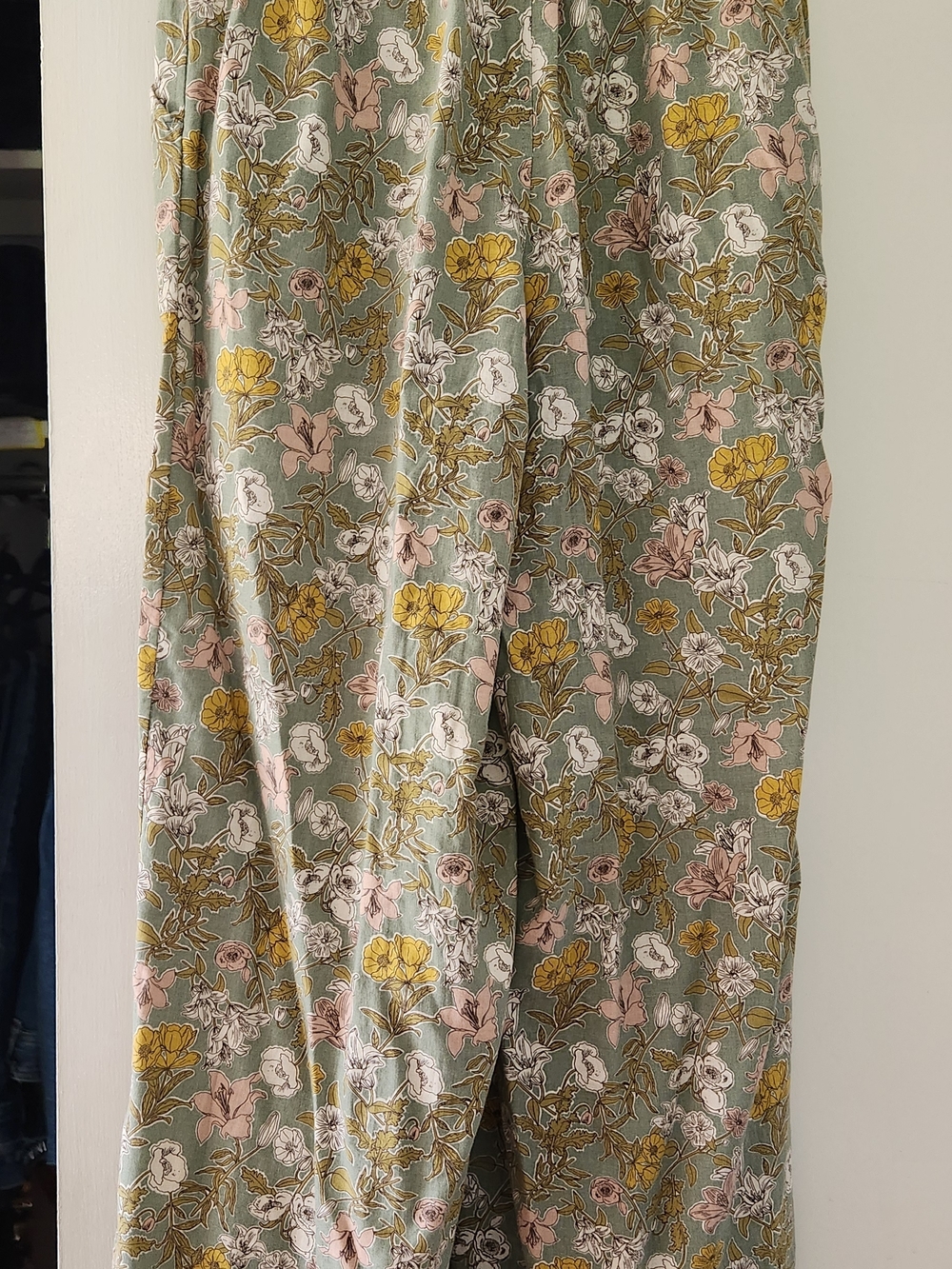 Cynthia Rowley Sage Green Floral Wide-Leg Pants with Yellow & Blush Accents